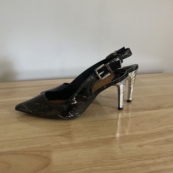 J. Renee Masiela Black Marble Metal Heel High Taper Toe Sling Memory Foam 7.5 M - Picture 9 of 12